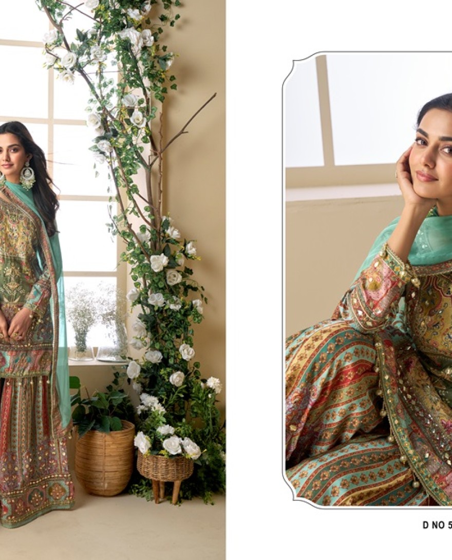 5838 - Mint Royalty: The Mughal Muse Look sharara set 